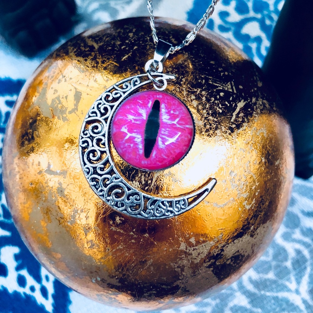 Eye necklace, crescent moon necklace